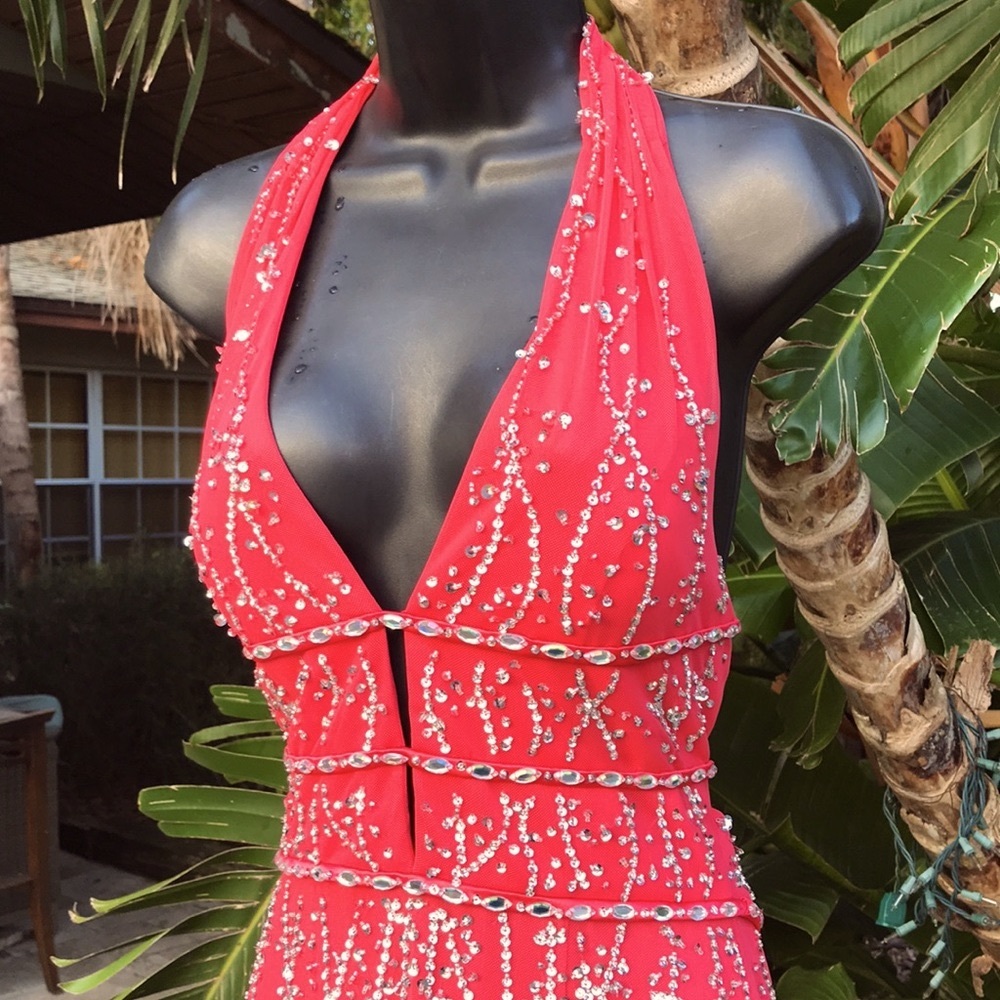 Sequin Sean collection trumpet halter gown